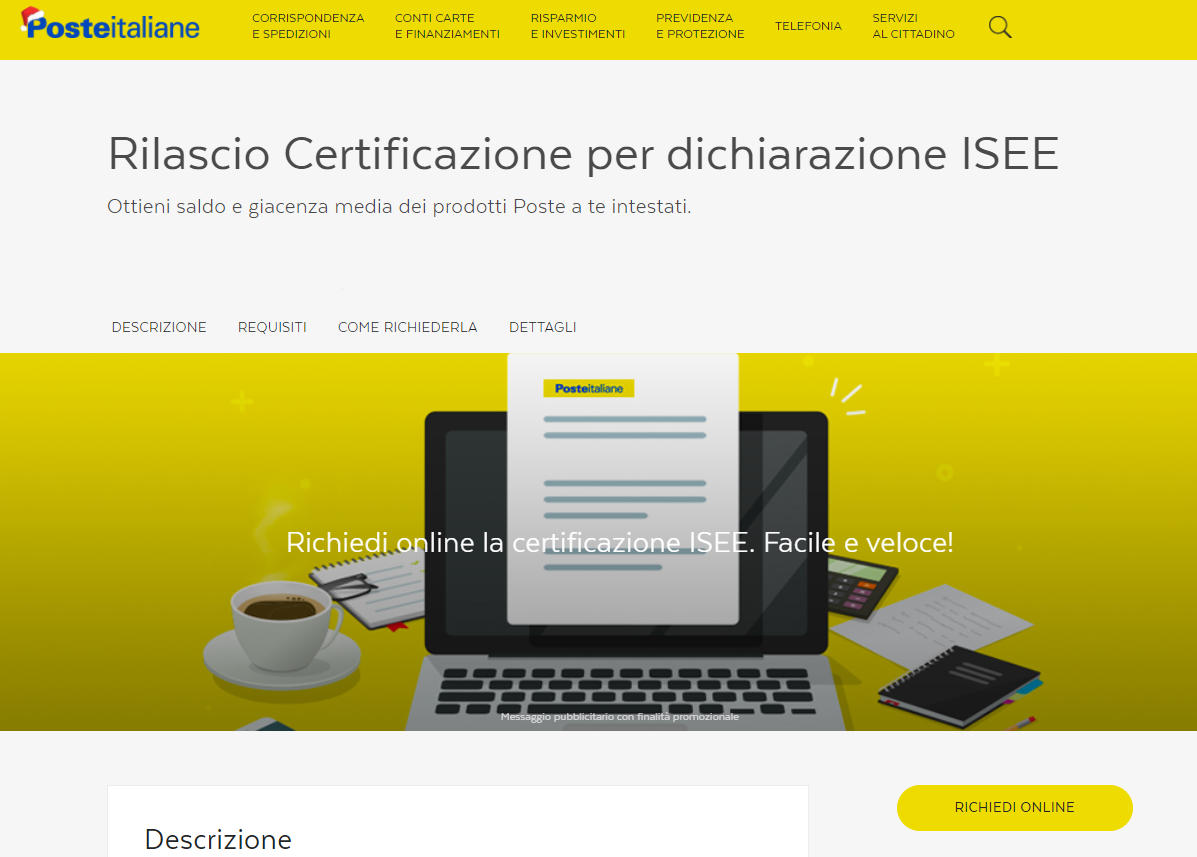 Poste Italiane: disponibili on line i dati 2020 per la richiesta dell’Isee